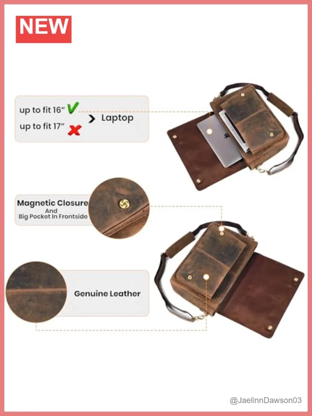 Genuine Leather Messenger Bag 16